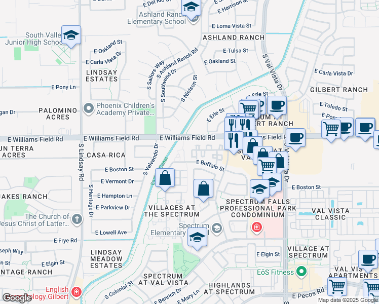 map of restaurants, bars, coffee shops, grocery stores, and more near 2456 South Nielson Street in Gilbert