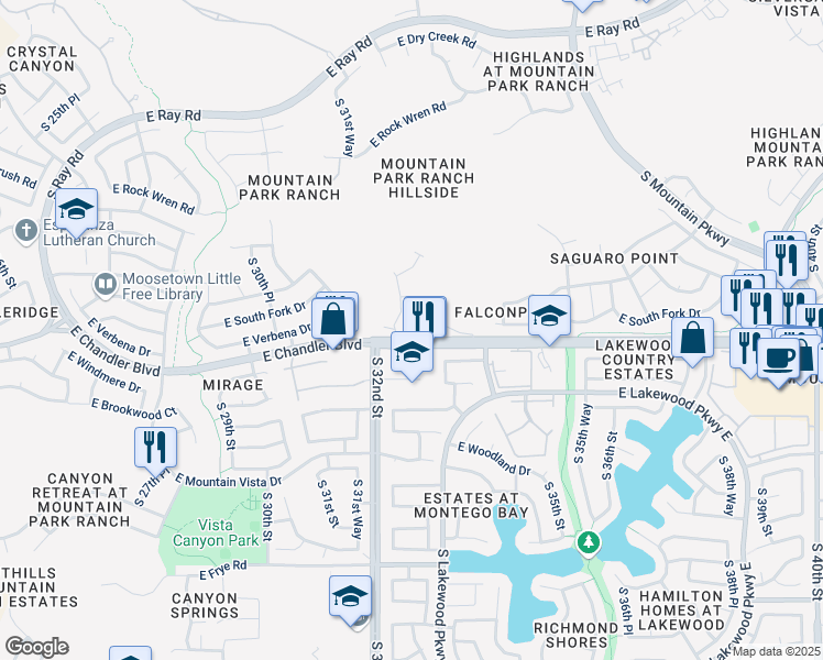 map of restaurants, bars, coffee shops, grocery stores, and more near 3236 East Chandler Boulevard in Phoenix