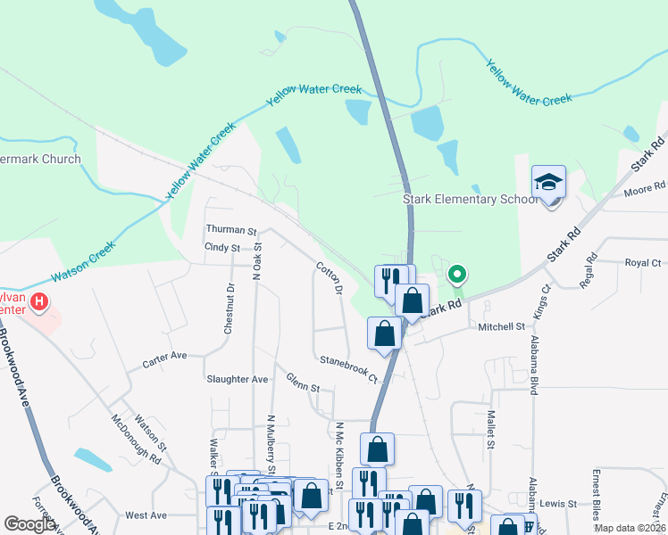 map of restaurants, bars, coffee shops, grocery stores, and more near 414 Cotton Drive in Jackson