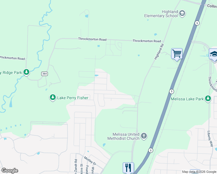 map of restaurants, bars, coffee shops, grocery stores, and more near Unnamed Road in Melissa