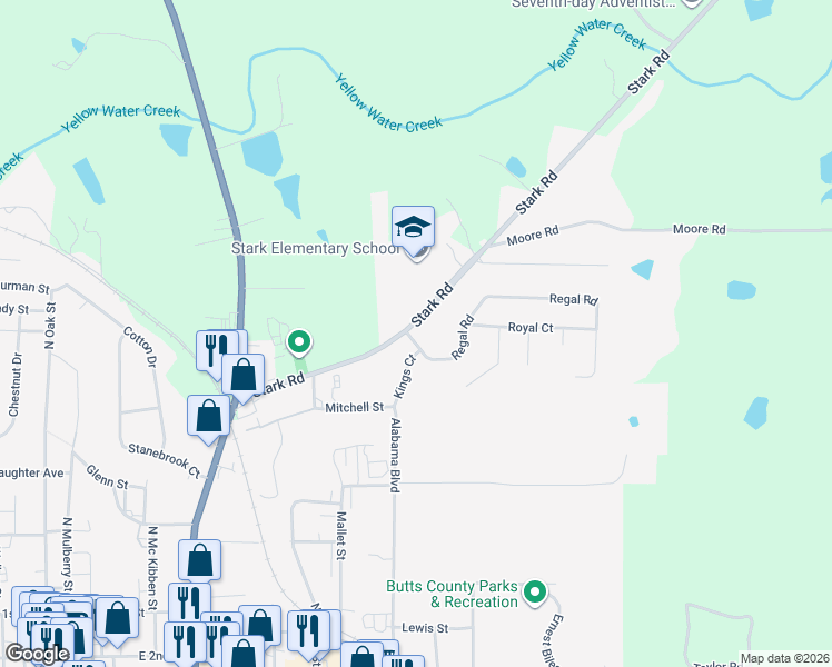 map of restaurants, bars, coffee shops, grocery stores, and more near 115 Regal Road in Jackson