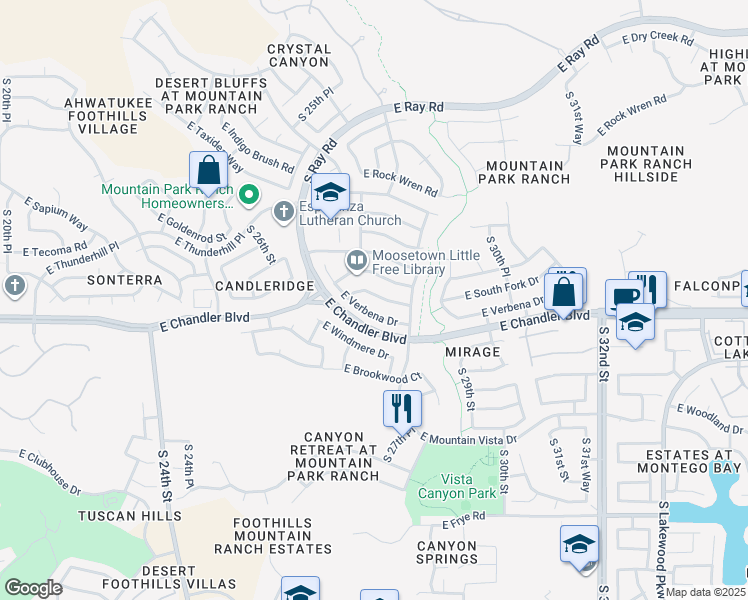 map of restaurants, bars, coffee shops, grocery stores, and more near 2715 East South Fork Drive in Phoenix