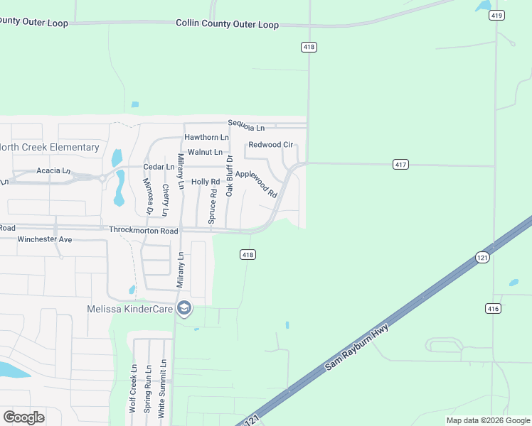 map of restaurants, bars, coffee shops, grocery stores, and more near 3810 Dogwood Road in Melissa