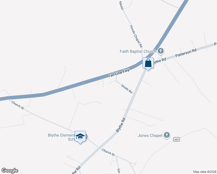 map of restaurants, bars, coffee shops, grocery stores, and more near 3438 Smith Road in Blythe