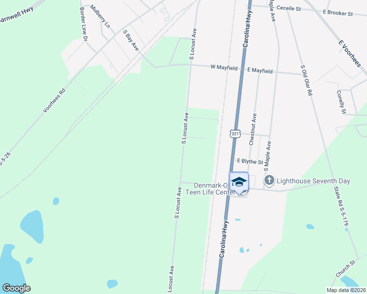 map of restaurants, bars, coffee shops, grocery stores, and more near South Locust Avenue in Denmark