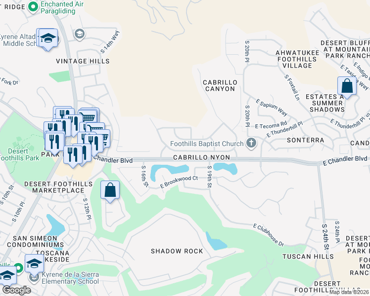 map of restaurants, bars, coffee shops, grocery stores, and more near 1740 East South Fork Drive in Phoenix