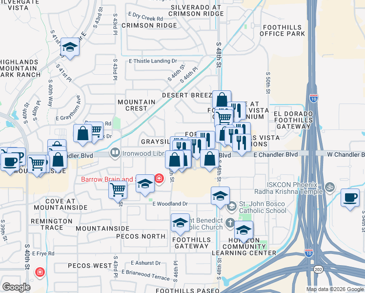 map of restaurants, bars, coffee shops, grocery stores, and more near 4701 East Verbena Drive in Phoenix