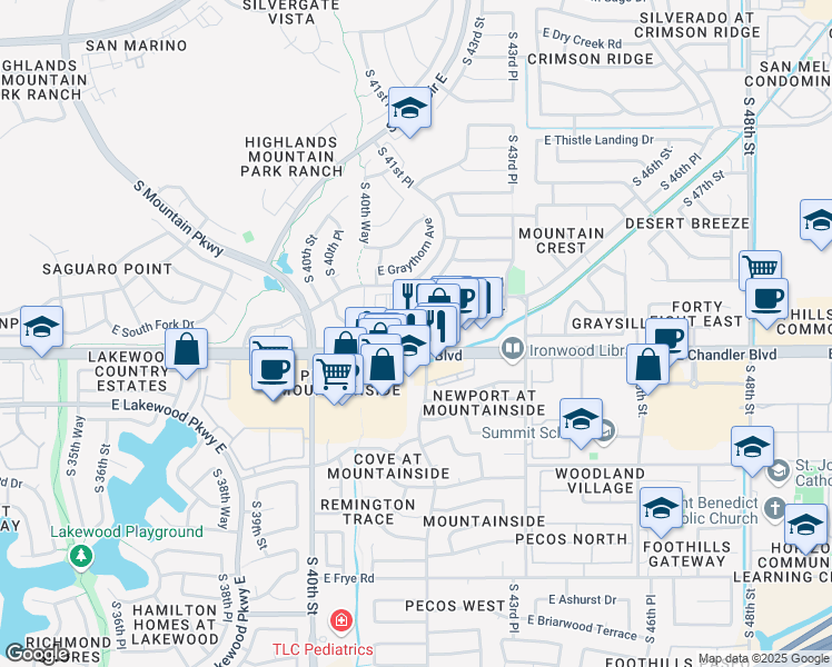 map of restaurants, bars, coffee shops, grocery stores, and more near 4142 East Chandler Boulevard in Phoenix