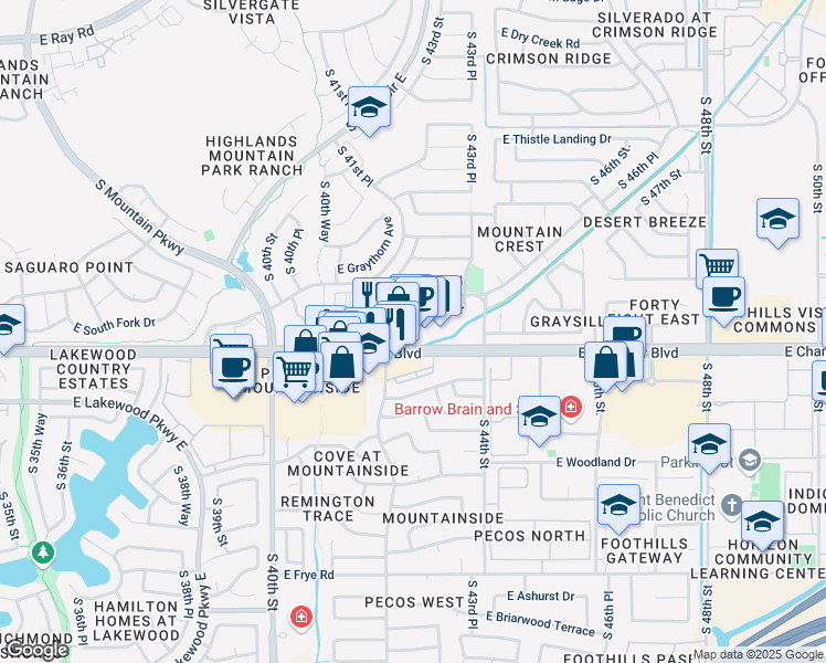 map of restaurants, bars, coffee shops, grocery stores, and more near 4206 East Chandler Boulevard in Phoenix