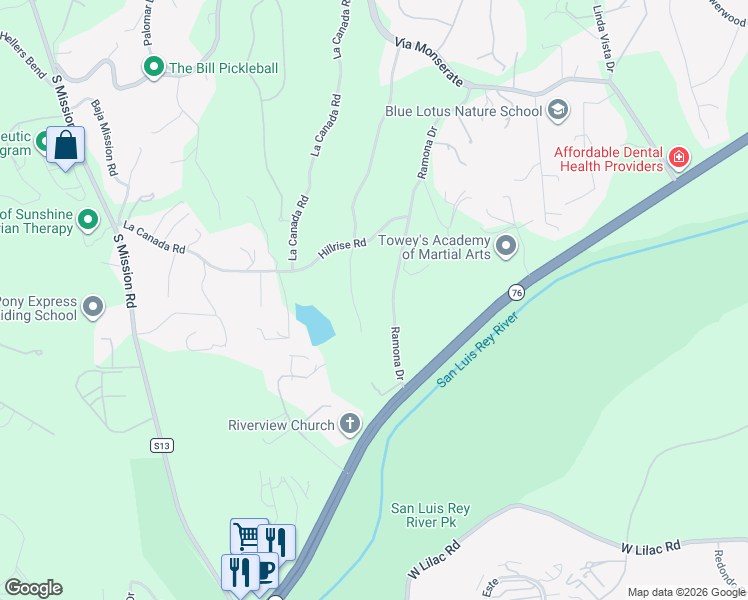 map of restaurants, bars, coffee shops, grocery stores, and more near 4462 Fallsbrae Road in Fallbrook