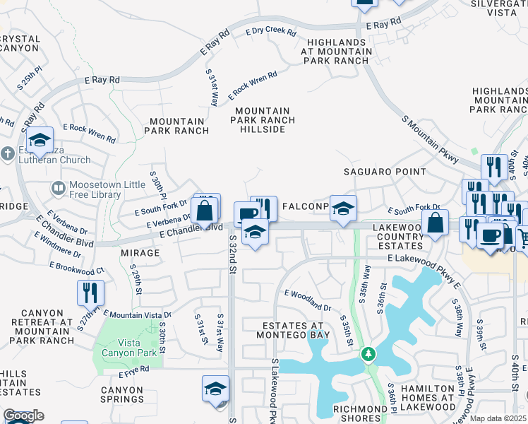 map of restaurants, bars, coffee shops, grocery stores, and more near 3236 East Chandler Boulevard in Phoenix