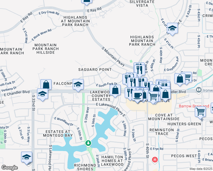 map of restaurants, bars, coffee shops, grocery stores, and more near 3803 East South Fork Drive in Phoenix