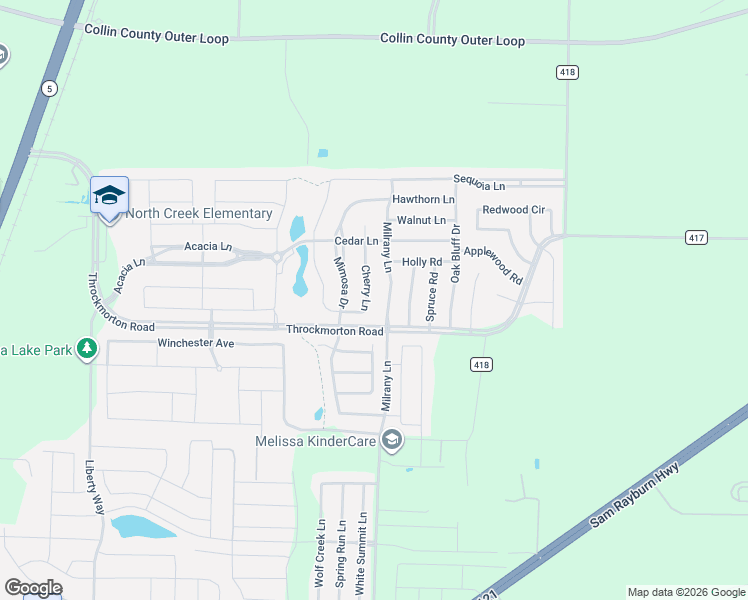 map of restaurants, bars, coffee shops, grocery stores, and more near 4220 Cherry Lane in Melissa
