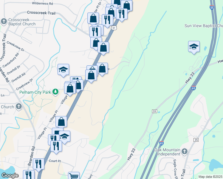map of restaurants, bars, coffee shops, grocery stores, and more near 141 Crestmont Lane in Pelham