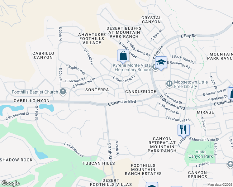 map of restaurants, bars, coffee shops, grocery stores, and more near 15427 South 24th Street in Phoenix