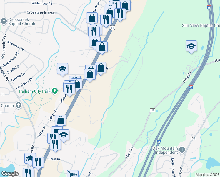 map of restaurants, bars, coffee shops, grocery stores, and more near 141 Crestmont Lane in Pelham