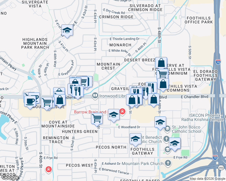 map of restaurants, bars, coffee shops, grocery stores, and more near 4448 East Verbena Drive in Phoenix