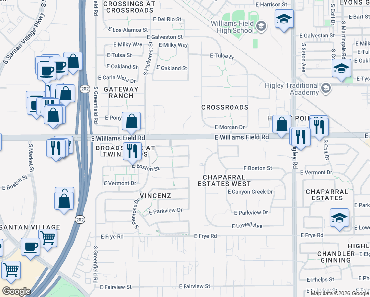 map of restaurants, bars, coffee shops, grocery stores, and more near 2755 East Clifton Avenue in Gilbert