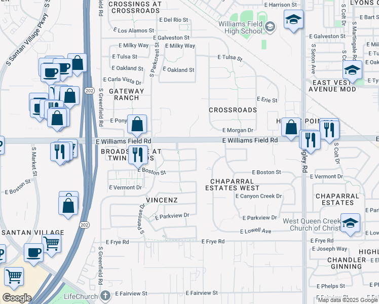 map of restaurants, bars, coffee shops, grocery stores, and more near 2755 East Clifton Avenue in Gilbert