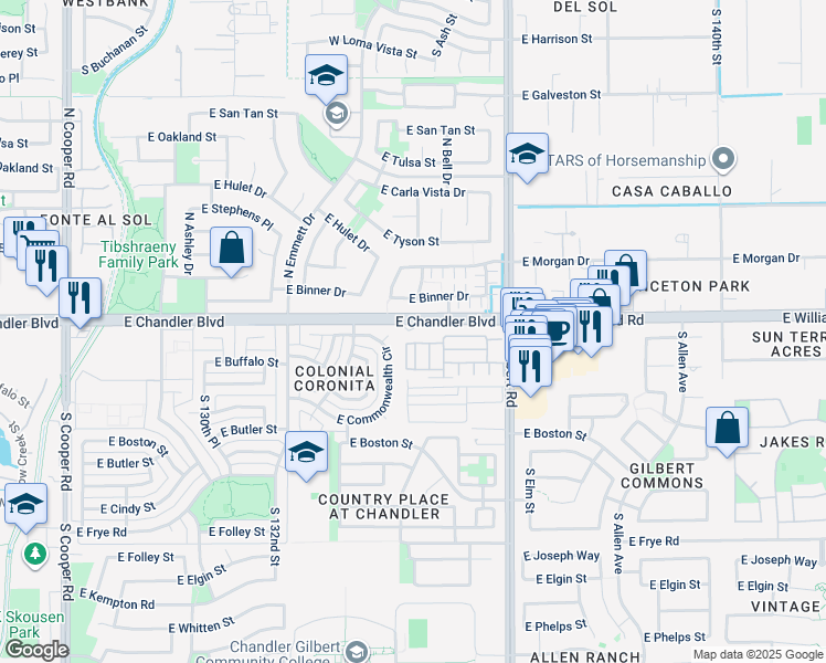 map of restaurants, bars, coffee shops, grocery stores, and more near 2759 East Chandler Boulevard in Chandler