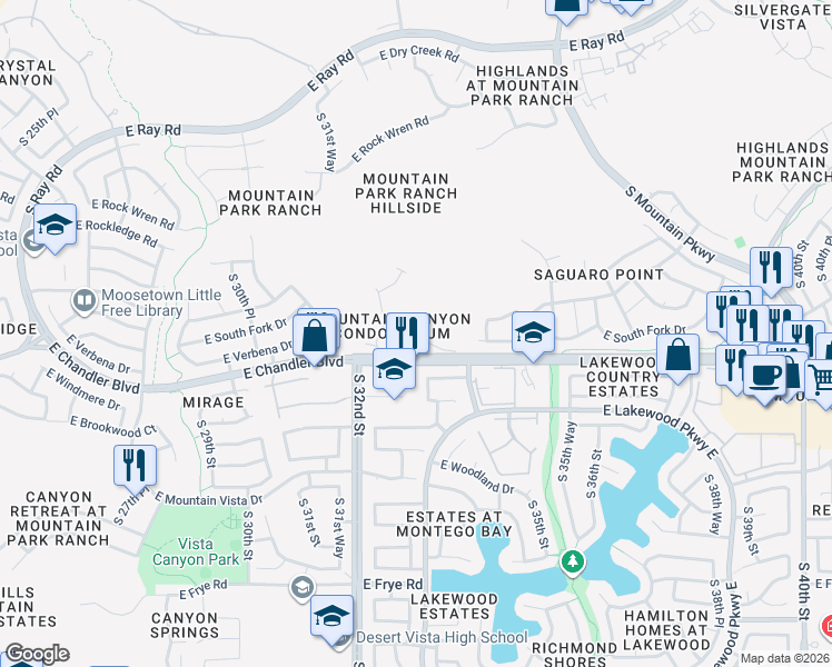 map of restaurants, bars, coffee shops, grocery stores, and more near 3236 East Chandler Boulevard in Phoenix