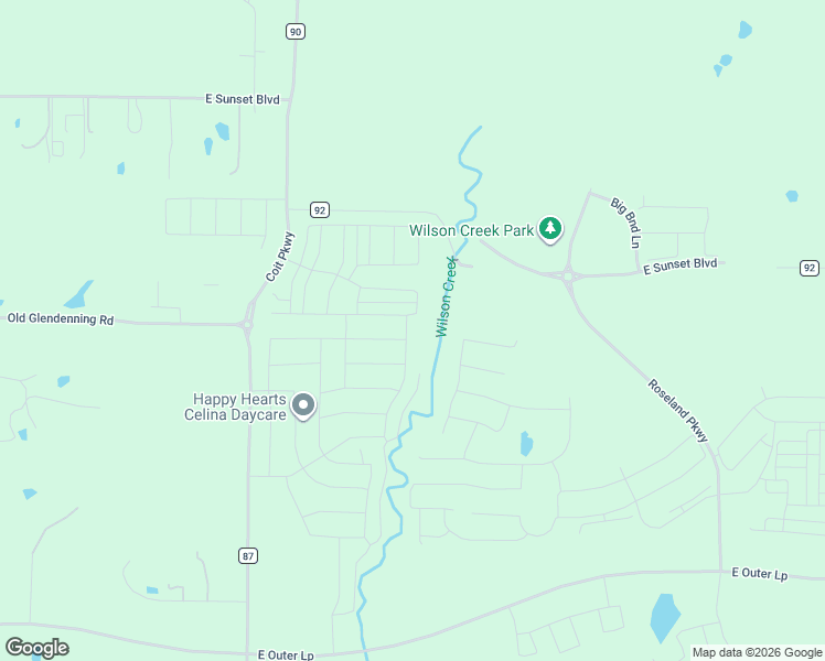map of restaurants, bars, coffee shops, grocery stores, and more near 1400 Rose Mallow Road in Celina