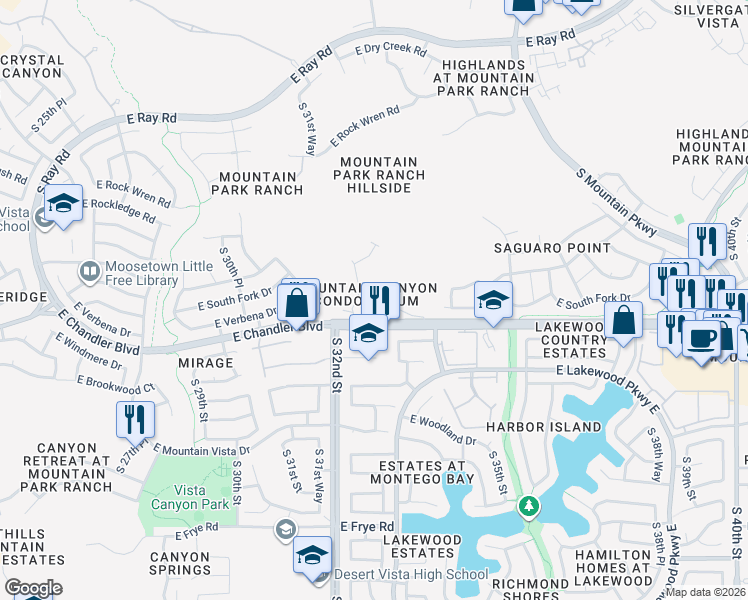 map of restaurants, bars, coffee shops, grocery stores, and more near 3236 East Chandler Boulevard in Phoenix