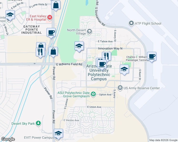 map of restaurants, bars, coffee shops, grocery stores, and more near in Mesa