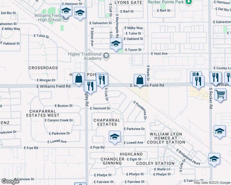 map of restaurants, bars, coffee shops, grocery stores, and more near 3389 East Clifton Avenue in Gilbert