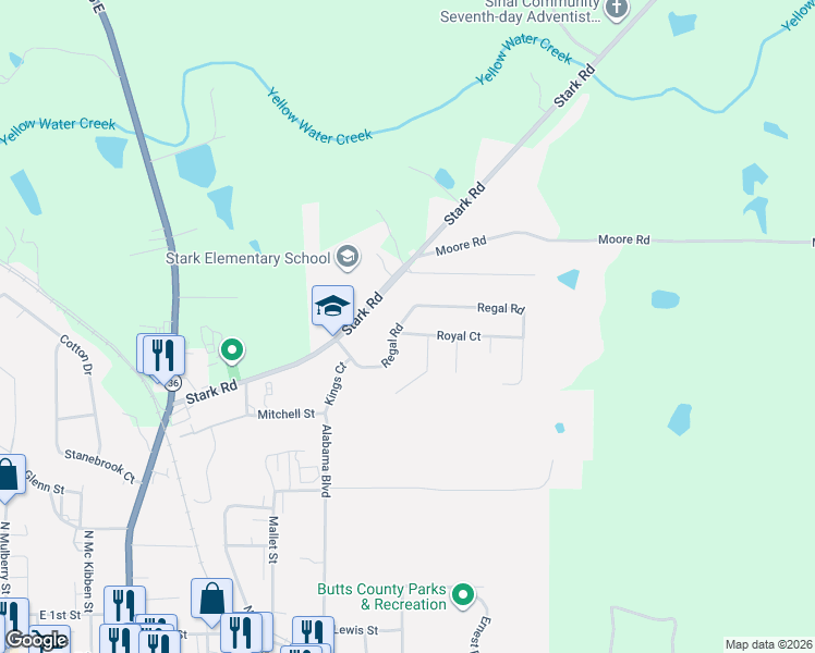 map of restaurants, bars, coffee shops, grocery stores, and more near 145 Royal Court in Jackson