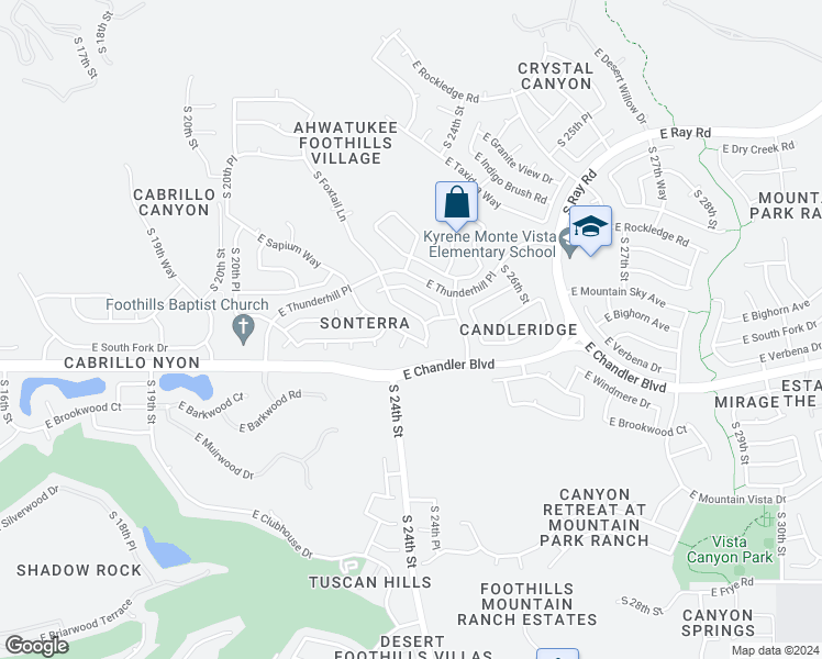map of restaurants, bars, coffee shops, grocery stores, and more near 2338 East Desert Trumpet Road in Phoenix