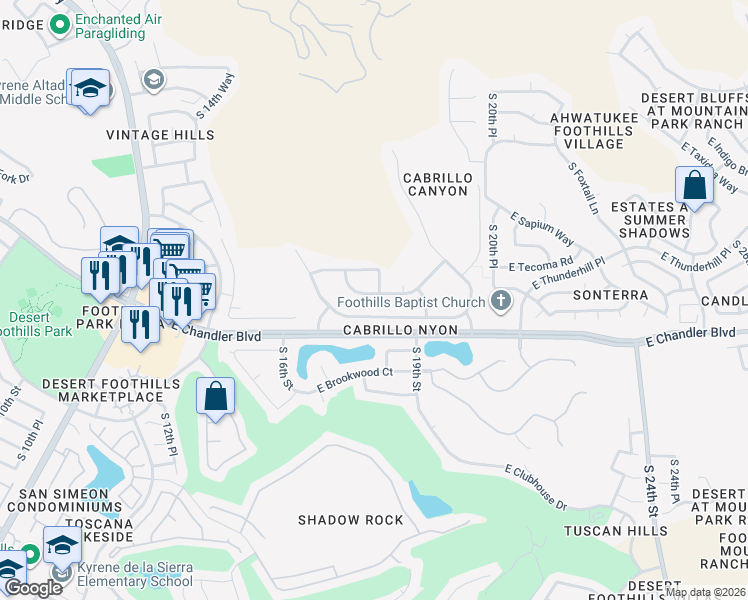 map of restaurants, bars, coffee shops, grocery stores, and more near 1740 East South Fork Drive in Phoenix