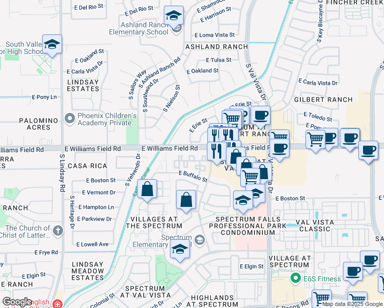 map of restaurants, bars, coffee shops, grocery stores, and more near 1300 East Clifton Avenue in Gilbert