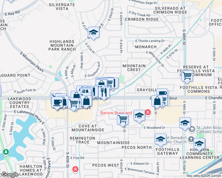 map of restaurants, bars, coffee shops, grocery stores, and more near 4232 East Chandler Boulevard in Phoenix