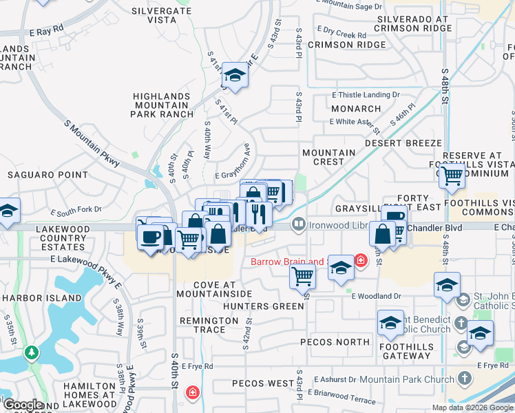 map of restaurants, bars, coffee shops, grocery stores, and more near 4232 East Chandler Boulevard in Phoenix