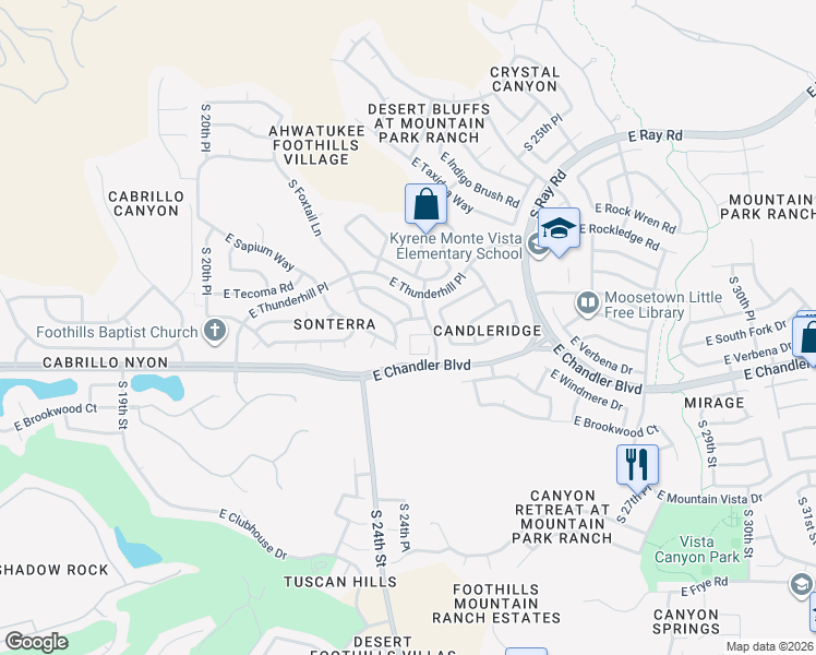 map of restaurants, bars, coffee shops, grocery stores, and more near 15427 South 24th Street in Phoenix