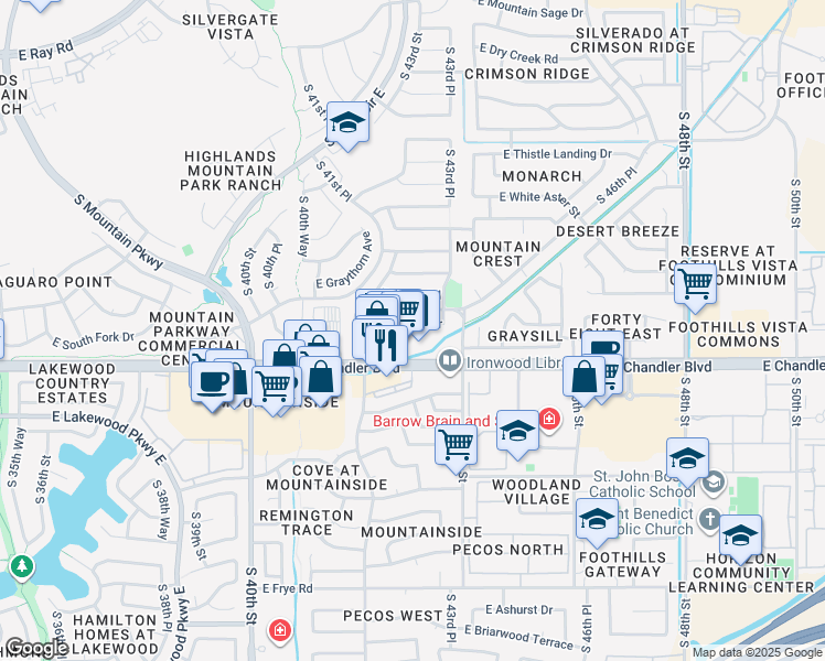 map of restaurants, bars, coffee shops, grocery stores, and more near 4232 East Chandler Boulevard in Phoenix