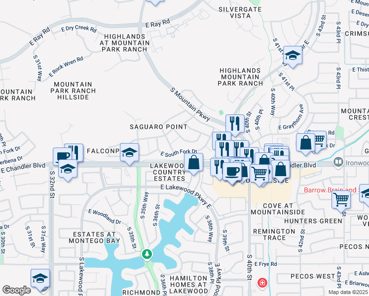 map of restaurants, bars, coffee shops, grocery stores, and more near 3803 East South Fork Drive in Phoenix