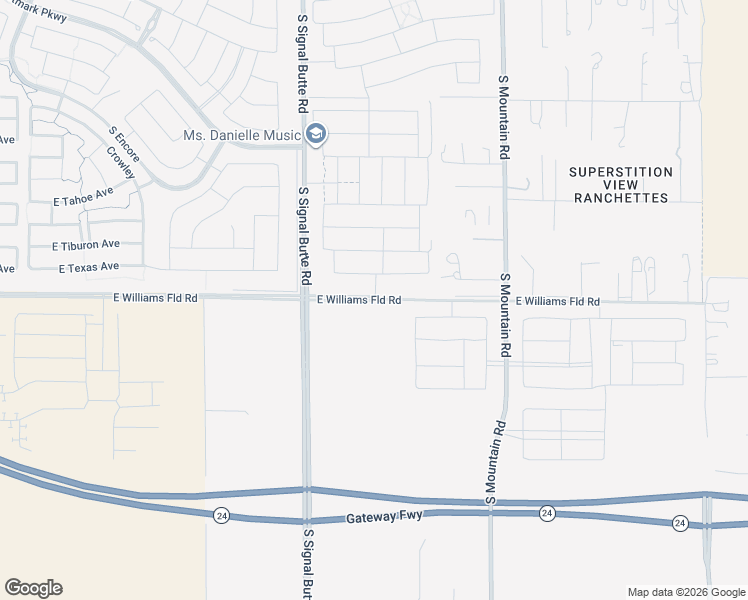 map of restaurants, bars, coffee shops, grocery stores, and more near 22596 East Williams Field Road in Mesa