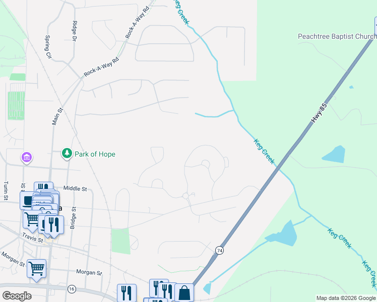 map of restaurants, bars, coffee shops, grocery stores, and more near 618 Seavy Street in Senoia
