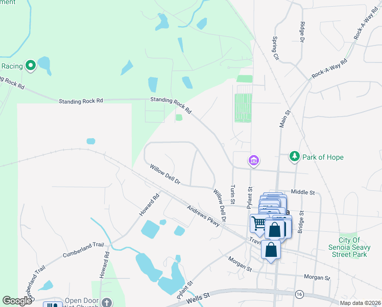 map of restaurants, bars, coffee shops, grocery stores, and more near 595 Willow Dell Drive in Senoia