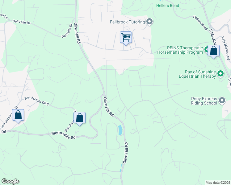 map of restaurants, bars, coffee shops, grocery stores, and more near 9 Country Glen Road in Fallbrook