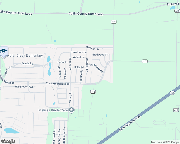 map of restaurants, bars, coffee shops, grocery stores, and more near 4212 Ridgewood Road in Melissa
