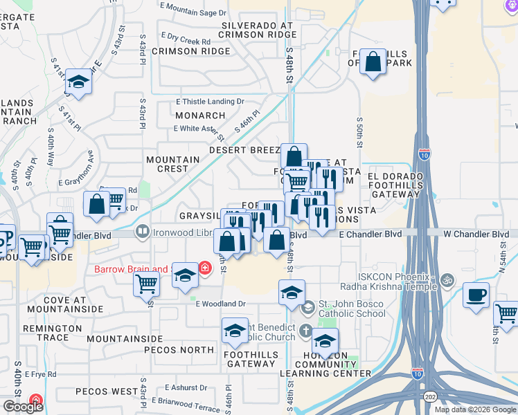 map of restaurants, bars, coffee shops, grocery stores, and more near 15453 South 47th Place in Phoenix