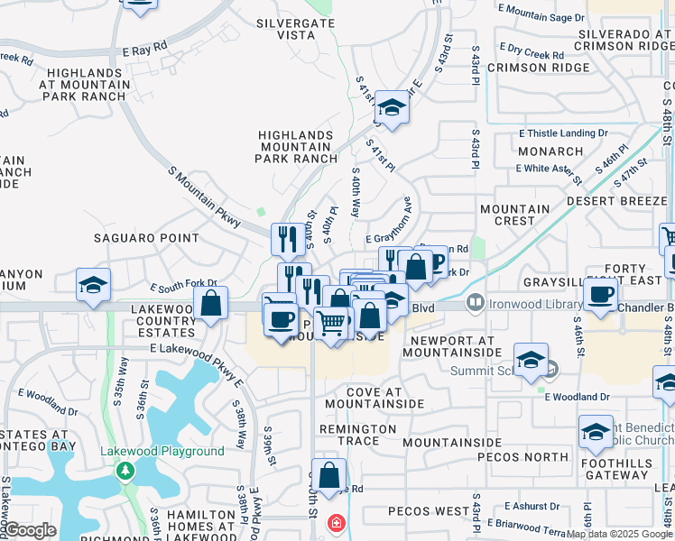 map of restaurants, bars, coffee shops, grocery stores, and more near 15425 South 40th Place in Phoenix