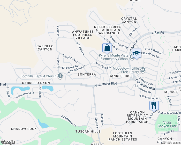 map of restaurants, bars, coffee shops, grocery stores, and more near 2310 East Desert Trumpet Road in Phoenix