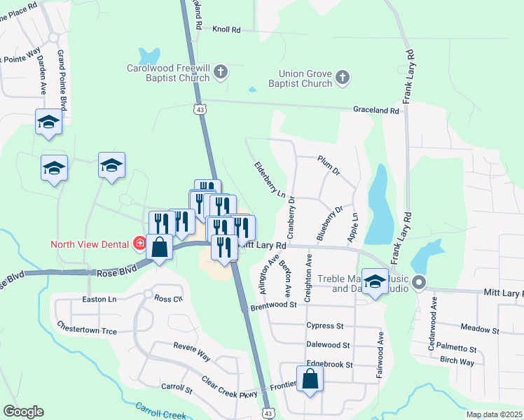 map of restaurants, bars, coffee shops, grocery stores, and more near 13575 Date Street in Northport