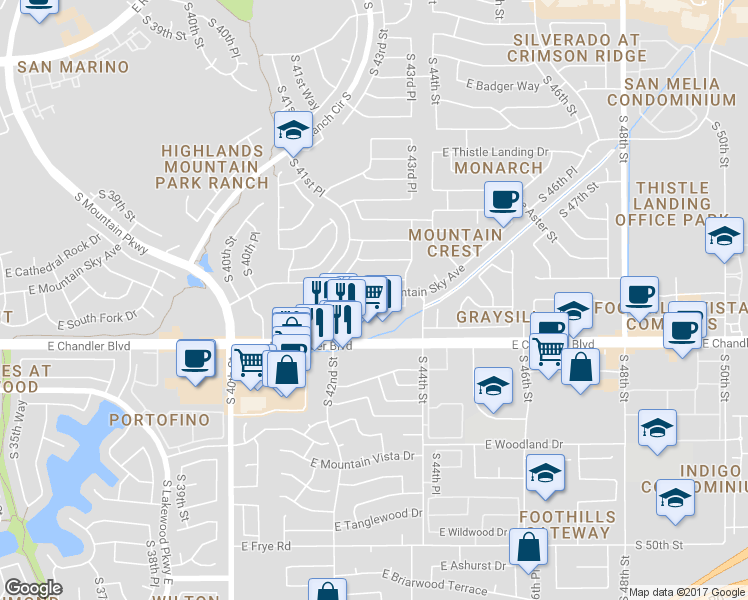 map of restaurants, bars, coffee shops, grocery stores, and more near 4304 East South Fork Drive in Phoenix