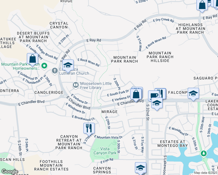 map of restaurants, bars, coffee shops, grocery stores, and more near 15229 South 30th Street in Phoenix