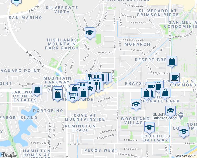 map of restaurants, bars, coffee shops, grocery stores, and more near 4228 East Raven Road in Phoenix